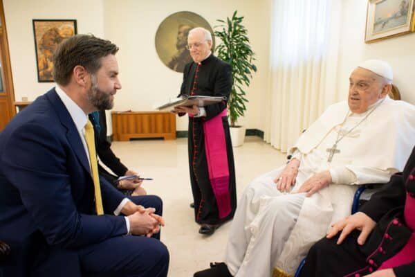 Photo: Pope Francis meets with Vice President JD Vance and a delegation during an audience at Casa Santa Marta, April 20, 2025, in the Vatican